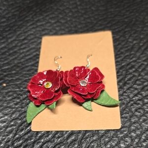 Elegant Red Floral Earrings